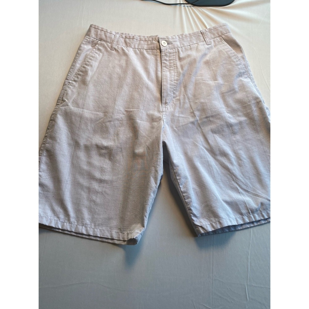 Subculture Men's Plaid Flat Front Shorts Size 34 Gray White Cotton Blend Casual
